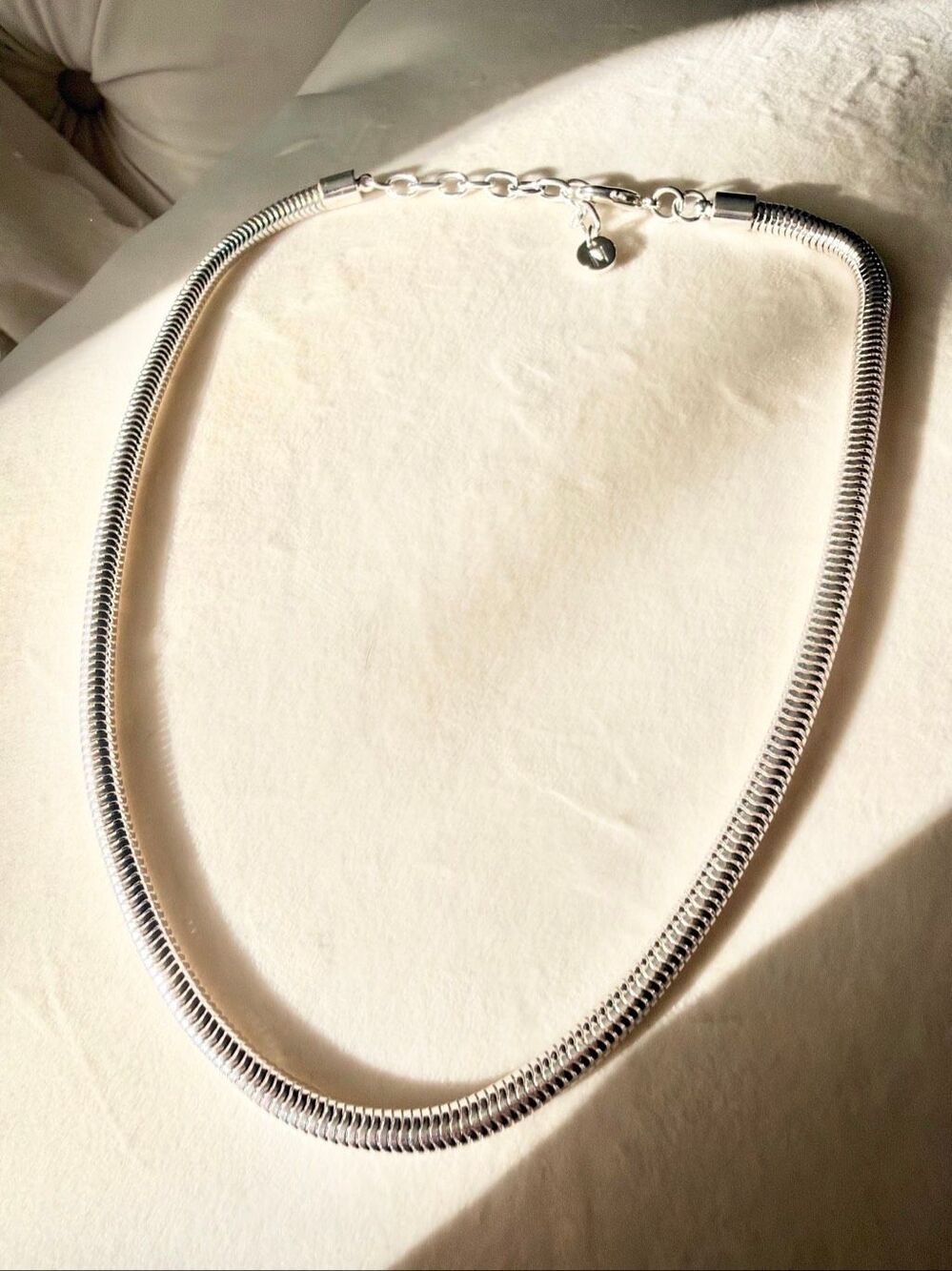 Silver Tone Snake Chain Necklace Adjustable Lobster Clasp